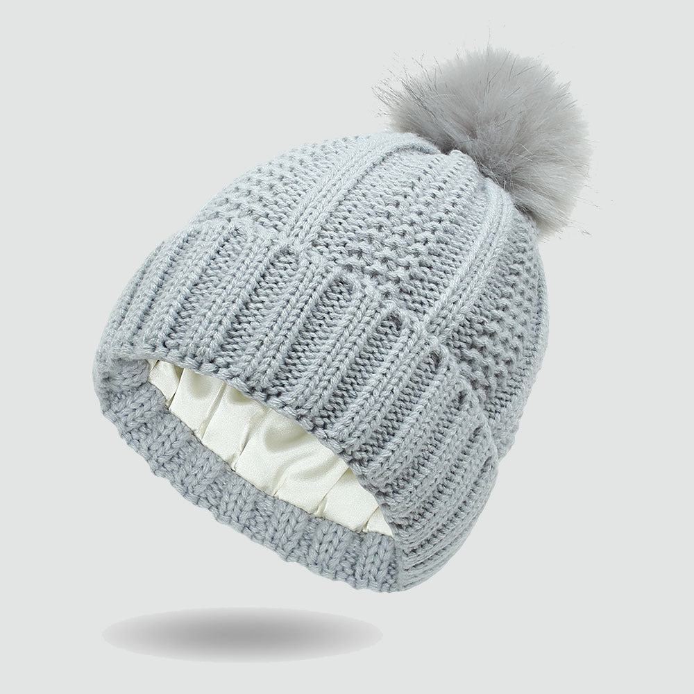 Bonnet femme en satin tricoté – Élastique, chaud et confortable