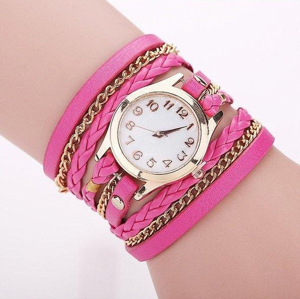 Accessoire tendance – Montre à bracelet multi-tours en cuir PU