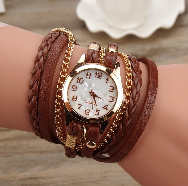 Accessoire tendance – Montre à bracelet multi-tours en cuir PU