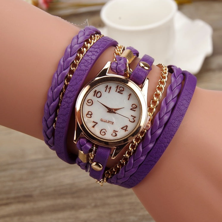 Accessoire tendance – Montre à bracelet multi-tours en cuir PU