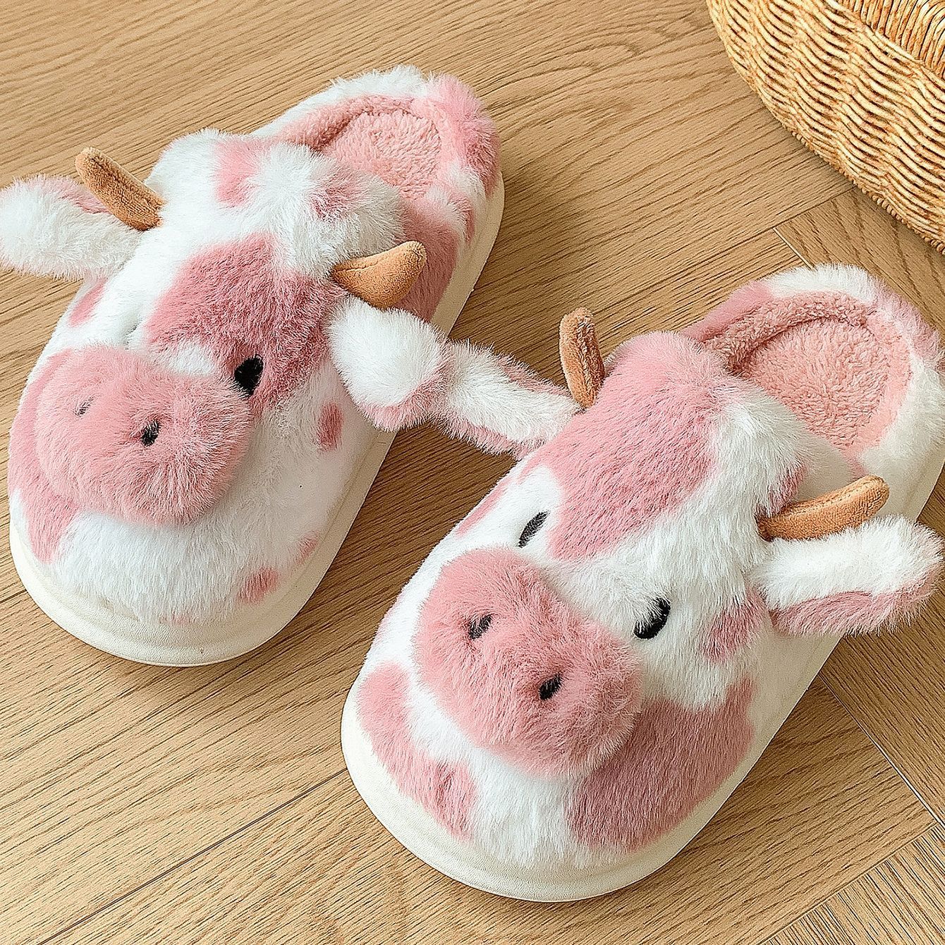 Chaussons vache mignons – Hiver chaud, confort pour la maison, antidérapants